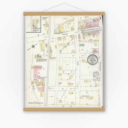 Old map wall art mockup — magnetic wood frame on white wall — Sanborn Fire Insurance Map from Morton, Tazewell County, Illinois (1910) - Complete Map Set