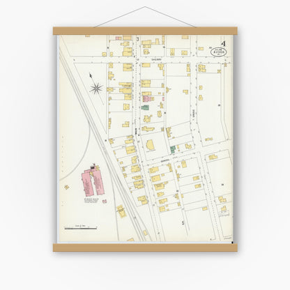 Old map wall art mockup — magnetic wood frame on white wall — Sanborn Fire Insurance Map from Avoca, Luzerne County, Pennsylvania (1903), Sheet #0004