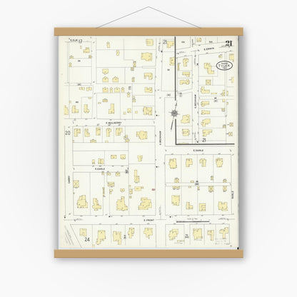 Old map wall art mockup — magnetic wood frame on white wall — Sanborn Fire Insurance Map from Tyler, Smith County, Texas (1912), Sheet #0021