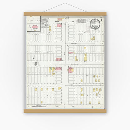 Old map wall art mockup — magnetic wood frame on white wall — Sanborn Fire Insurance Map from Despatch, Monroe County, New York (1900) - Complete Map Set