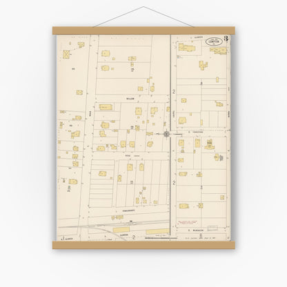 Old map wall art mockup — magnetic wood frame on white wall — Sanborn Fire Insurance Map from Compton, Los Angeles County, California (1916), Sheet #0003