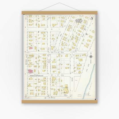 Old map wall art mockup — magnetic wood frame on white wall — Sanborn Fire Insurance Map from Bemidji, Beltrami County, Minnesota (1914), Sheet #0003