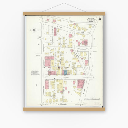 Old map wall art mockup — magnetic wood frame on white wall — Sanborn Fire Insurance Map from Athens, Athens County, Ohio (1914), Sheet #0006