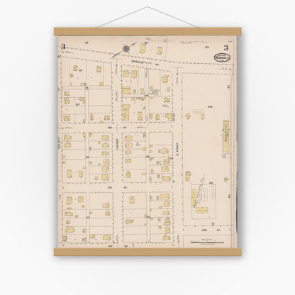 Old map wall art mockup — magnetic wood frame on white wall — Sanborn Fire Insurance Map from Norwalk, Los Angeles County, California (1922), Sheet #0003