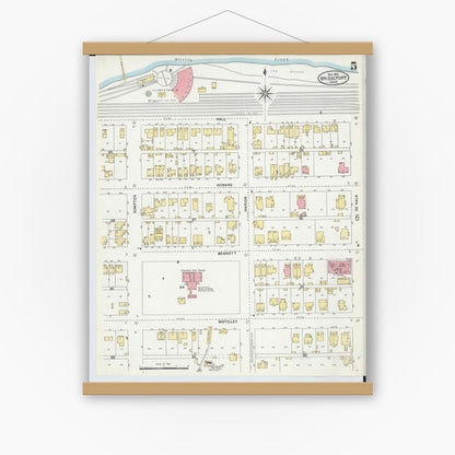 Old map wall art mockup — magnetic wood frame on white wall — Sanborn Fire Insurance Map from Bridgeport, Belmont County, Ohio (1903), Sheet #0005