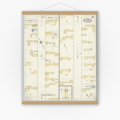 Old map wall art mockup — magnetic wood frame on white wall — Sanborn Fire Insurance Map from Northfield, Franklin County, Massachusetts (1909), Sheet #0003