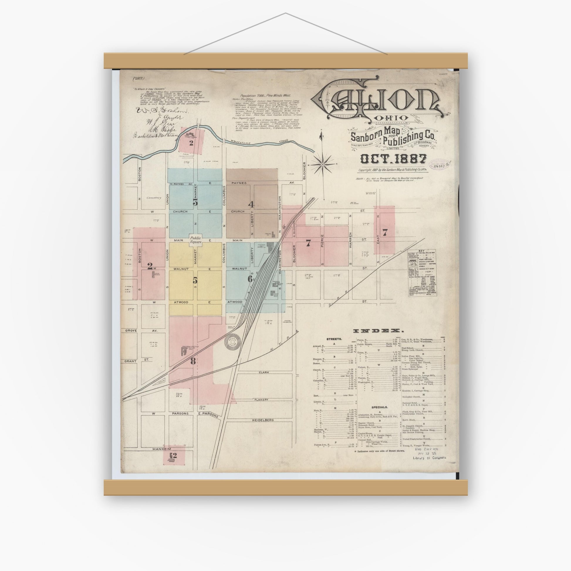 Old map wall art mockup — magnetic wood frame on white wall — Sanborn Fire Insurance Map from Galion, Crawford County, Ohio (1887) - Complete Map Set