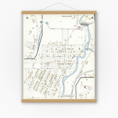 Old map wall art mockup — magnetic wood frame on white wall — Sanborn Fire Insurance Map from Barnesboro, Cambria County, Pennsylvania (1923), Sheet #0006