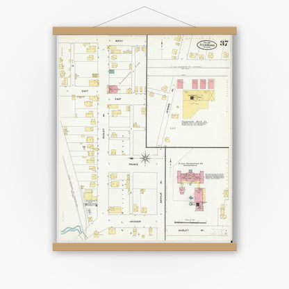 Old map wall art mockup — magnetic wood frame on white wall — Sanborn Fire Insurance Map from Texarkana, Bowie County, Texas (1909), Sheet #0037