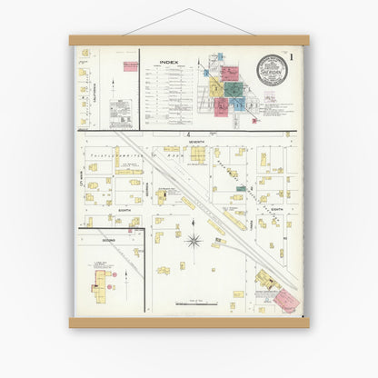Old map wall art mockup — magnetic wood frame on white wall — Sanborn Fire Insurance Map from Sheridan, Hamilton County, Indiana (1909) - Complete Map Set