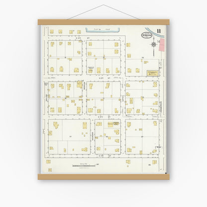 Old map wall art mockup — magnetic wood frame on white wall — Sanborn Fire Insurance Map from Bonham, Fannin County, Texas (1917), Sheet #0011
