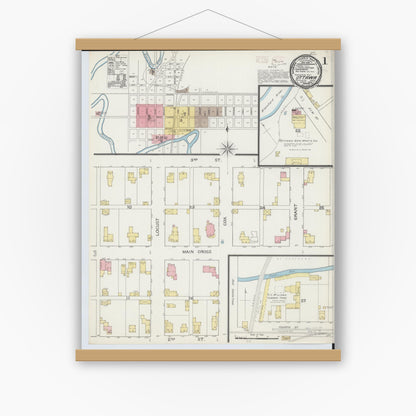 Old map wall art mockup — magnetic wood frame on white wall — Sanborn Fire Insurance Map from Ottawa, Putnam County, Ohio (1893), Sheet #0001