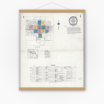 Old map wall art mockup — magnetic wood frame on white wall — Sanborn Fire Insurance Map from Cameron, Clinton County, Missouri (1925) - Complete Map Set