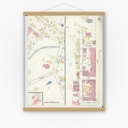 Old map wall art mockup — magnetic wood frame on white wall — Sanborn Fire Insurance Map from Pomeroy, Meigs County, Ohio (1916), Sheet #0002