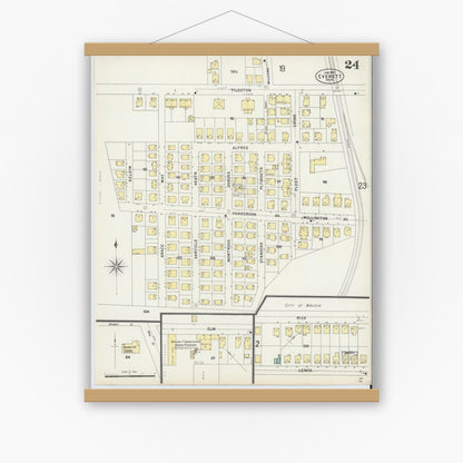 Old map wall art mockup — magnetic wood frame on white wall — Sanborn Fire Insurance Map from Everett, Middlesex County, Massachusetts (1897), Sheet #0024