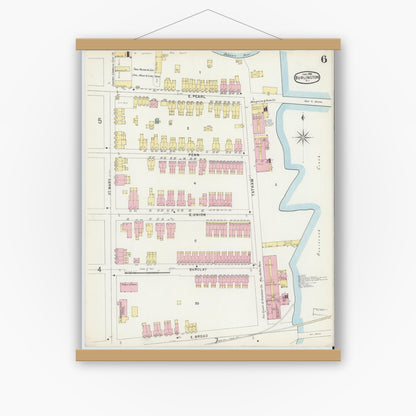 Old map wall art mockup — magnetic wood frame on white wall — Sanborn Fire Insurance Map from Burlington, Burlington County, New Jersey (1896), Sheet #0006