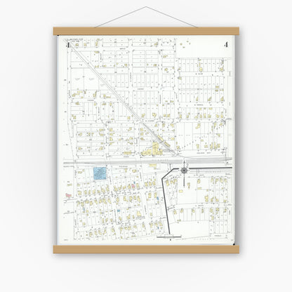 Old map wall art mockup — magnetic wood frame on white wall — Sanborn Fire Insurance Map from McComb, Hancock County, Ohio (1946), Sheet #0004