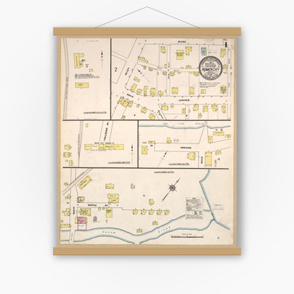 Old map wall art mockup — magnetic wood frame on white wall — Sanborn Fire Insurance Map from Homer City, Indiana County, Pennsylvania (1910), Sheet #0001