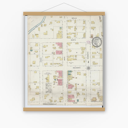 Old map wall art mockup — magnetic wood frame on white wall — Sanborn Fire Insurance Map from Yale, Saint Clair County, Michigan (1893), Sheet #0001