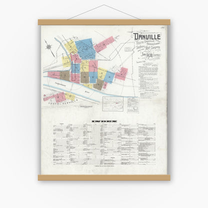 Old map wall art mockup — magnetic wood frame on white wall — Sanborn Fire Insurance Map from Danville, Montour County, Pennsylvania (1930) - Complete Map Set