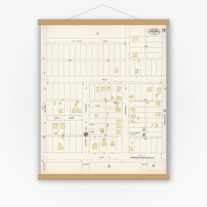 Old map wall art mockup — magnetic wood frame on white wall — Sanborn Fire Insurance Map from Ontario, San Bernardino County, California (1912), Sheet #0009