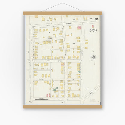 Old map wall art mockup — magnetic wood frame on white wall — Sanborn Fire Insurance Map from Butler, Butler County, Pennsylvania (1906), Sheet #0010