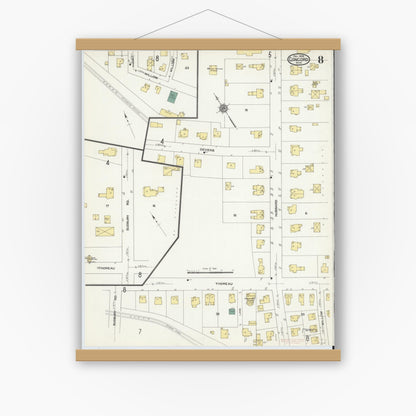 Old map wall art mockup — magnetic wood frame on white wall — Sanborn Fire Insurance Map from Concord, Middlesex County, Massachusetts (1909), Sheet #0008