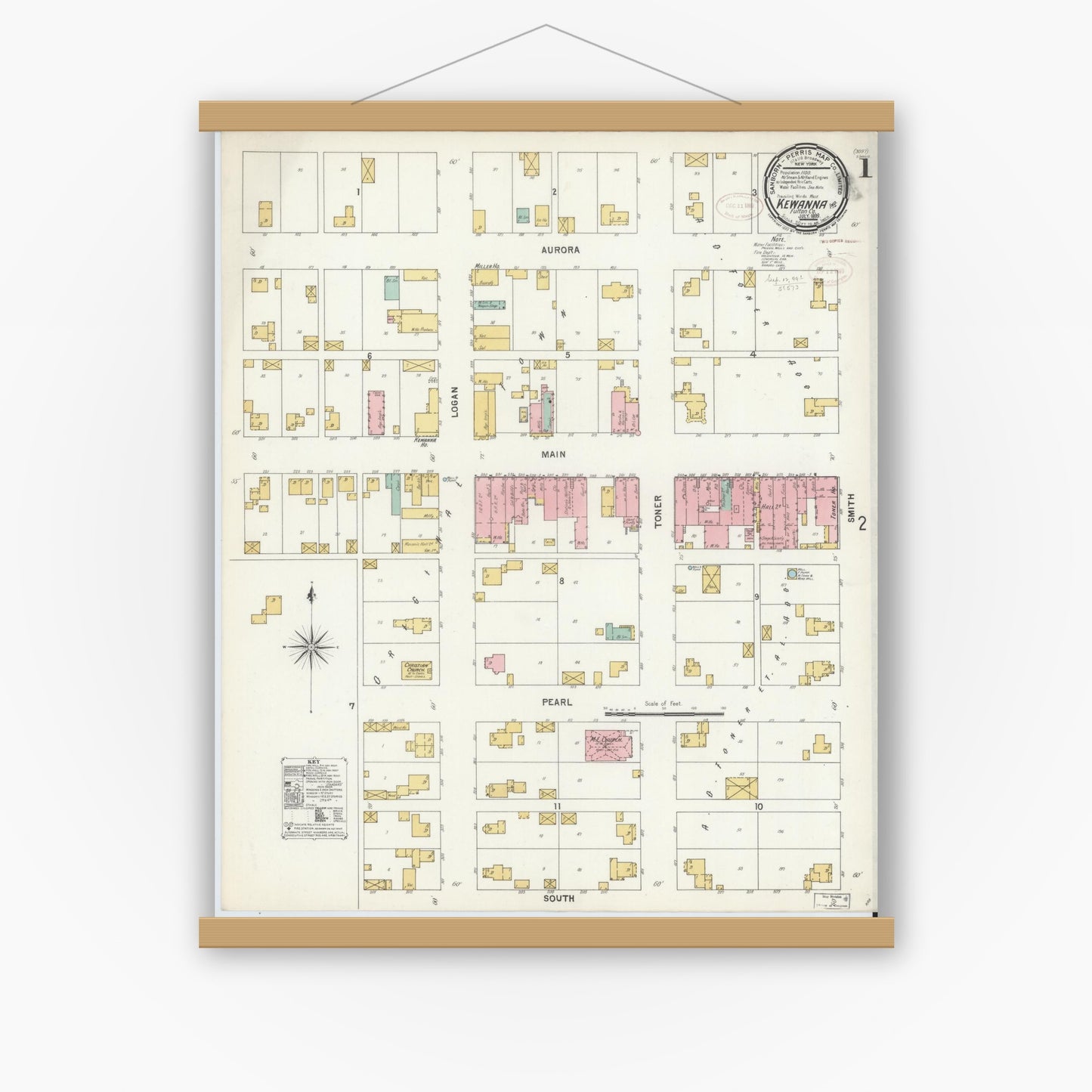 Old map wall art mockup — magnetic wood frame on white wall — Sanborn Fire Insurance Map from Kewanna, Fulton County, Indiana (1899) - Complete Map Set