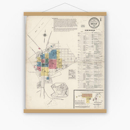 Old map wall art mockup — magnetic wood frame on white wall — Sanborn Fire Insurance Map from Mexia, Limestone County, Texas (1922) - Complete Map Set