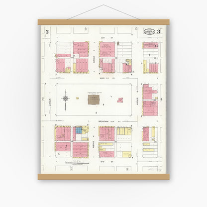 Old map wall art mockup — magnetic wood frame on white wall — Sanborn Fire Insurance Map from Lubbock, Lubbock County, Texas (1926), Sheet #0003