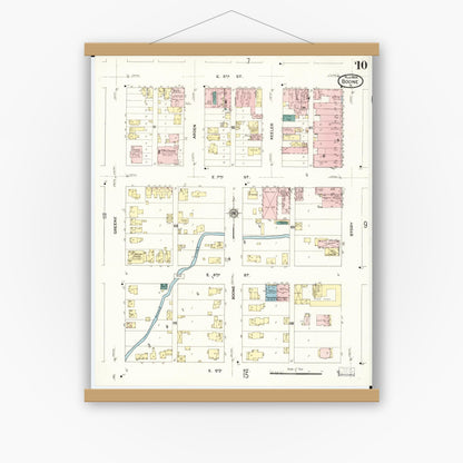 Old map wall art mockup — magnetic wood frame on white wall — Sanborn Fire Insurance Map from Boone, Boone County, Iowa (1909), Sheet #0010