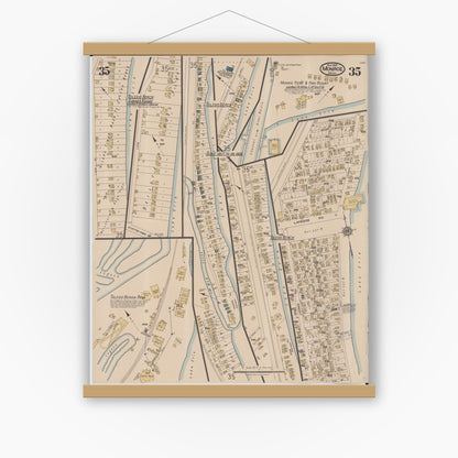 Old map wall art mockup — magnetic wood frame on white wall — Sanborn Fire Insurance Map from Monroe, Monroe County, Michigan (1922), Sheet #0035