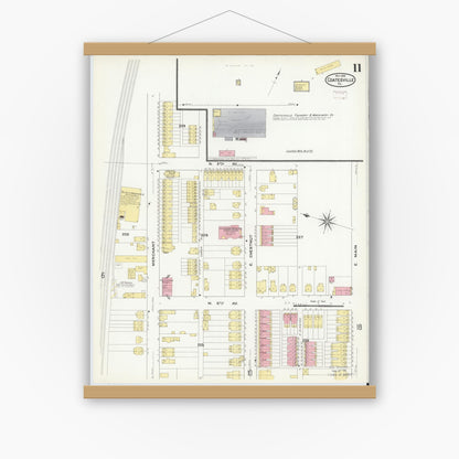 Old map wall art mockup — magnetic wood frame on white wall — Sanborn Fire Insurance Map from Coatesville, Chester County, Pennsylvania (1909), Sheet #0011