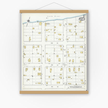 Old map wall art mockup — magnetic wood frame on white wall — Sanborn Fire Insurance Map from Pine City, Pine County, Minnesota (1921), Sheet #0002
