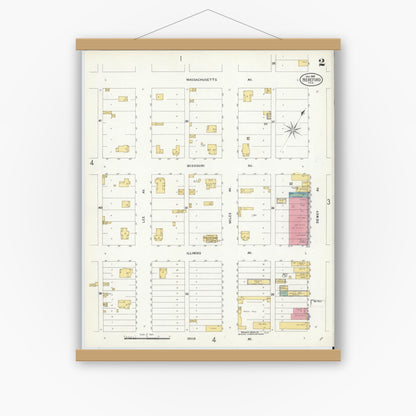 Old map wall art mockup — magnetic wood frame on white wall — Sanborn Fire Insurance Map from Hereford, Deaf Smith County, Texas (1908), Sheet #0002