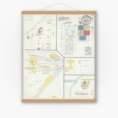 Old map wall art mockup — magnetic wood frame on white wall — Sanborn Fire Insurance Map from Sanford, Seminole County, Florida (1906), Sheet #0001