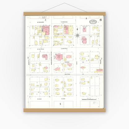 Old map wall art mockup — magnetic wood frame on white wall — Sanborn Fire Insurance Map from Vinton, Benton County, Iowa (1906), Sheet #0006