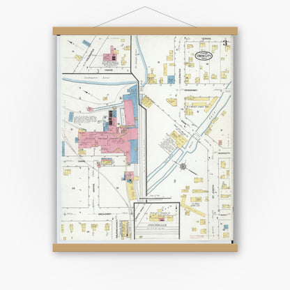Old map wall art mockup — magnetic wood frame on white wall — Sanborn Fire Insurance Map from Union City, Branch And Calhoun Counties, Michigan (1918), Sheet #0003