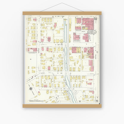 Old map wall art mockup — magnetic wood frame on white wall — Sanborn Fire Insurance Map from Connersville, Fayette County, Indiana (1913), Sheet #0012