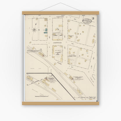Old map wall art mockup — magnetic wood frame on white wall — Sanborn Fire Insurance Map from Montevideo, Chippewa County, Minnesota (1885), Sheet #0003