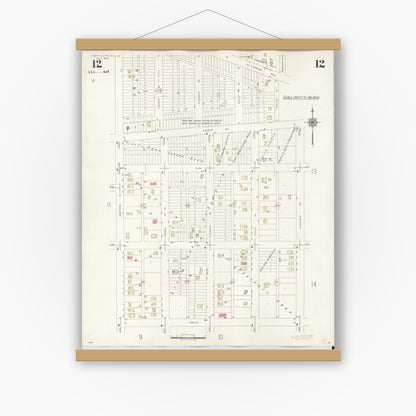 Old map wall art mockup — magnetic wood frame on white wall — Sanborn Fire Insurance Map from Glen Ellyn, Du Page County, Illinois (1946), Sheet #0012
