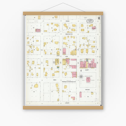 Old map wall art mockup — magnetic wood frame on white wall — Sanborn Fire Insurance Map from Vienna, Johnson County, Illinois (1900), Sheet #0002