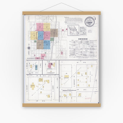 Old map wall art mockup — magnetic wood frame on white wall — Sanborn Fire Insurance Map from Lamar, Barton County, Missouri (1916), Sheet #0001