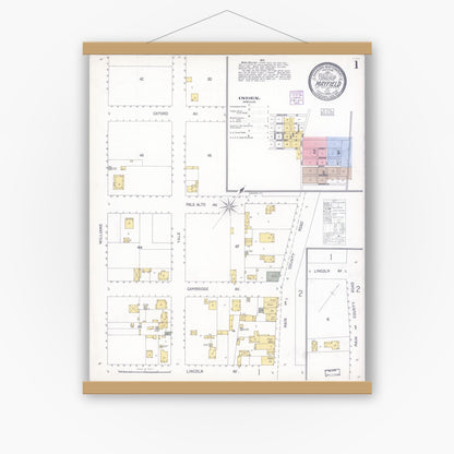 Old map wall art mockup — magnetic wood frame on white wall — Sanborn Fire Insurance Map from Mayfield, Santa Clara County, California (1904) - Complete Map Set