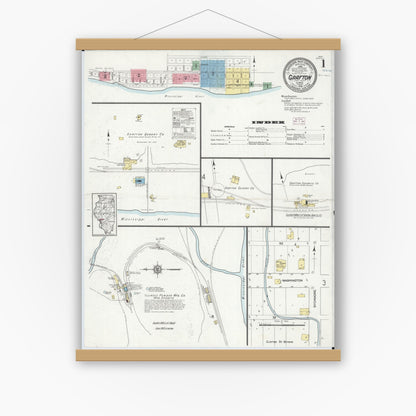 Old map wall art mockup — magnetic wood frame on white wall — Sanborn Fire Insurance Map from Grafton, Jersey County, Illinois (1914) - Complete Map Set