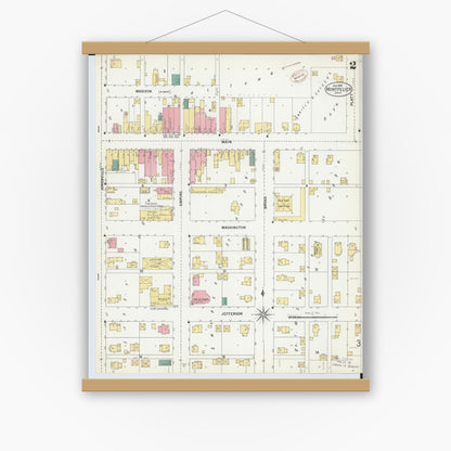 Old map wall art mockup — magnetic wood frame on white wall — Sanborn Fire Insurance Map from Montpelier, Williams County, Ohio (1899), Sheet #0002