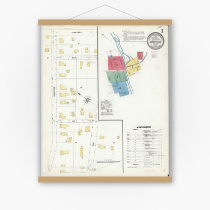 Old map wall art mockup — magnetic wood frame on white wall — Sanborn Fire Insurance Map from Marathon, Cortland County, New York (1907) - Complete Map Set