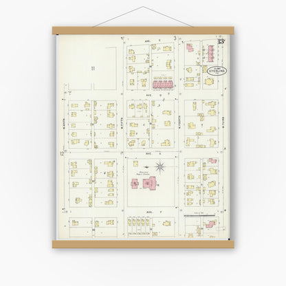 Old map wall art mockup — magnetic wood frame on white wall — Sanborn Fire Insurance Map from Sterling, Whiteside County, Illinois (1897), Sheet #0013