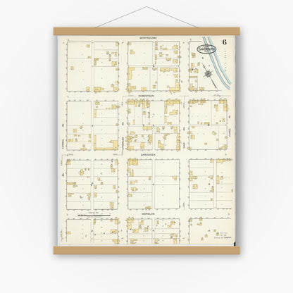 Old map wall art mockup — magnetic wood frame on white wall — Sanborn Fire Insurance Map from San Benito, Cameron County, Texas (1917), Sheet #0006