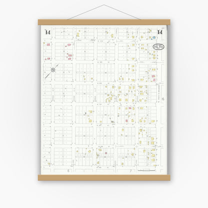 Old map wall art mockup — magnetic wood frame on white wall — Sanborn Fire Insurance Map from Del Rio, Val Verde County, Texas (1930), Sheet #0014